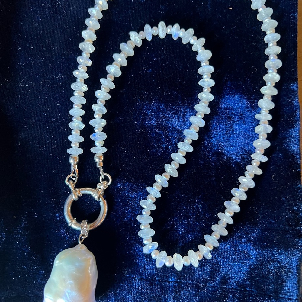 AUTHENTC Baroque Pearl, moonstone & baby pearl silver necklace new!